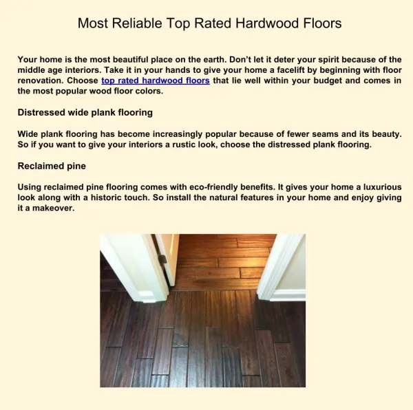 Most Reliable Hardwood Flooring BrandS