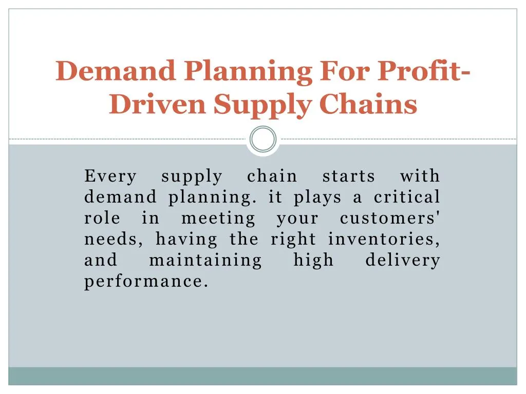 demand planning for profit driven supply chains