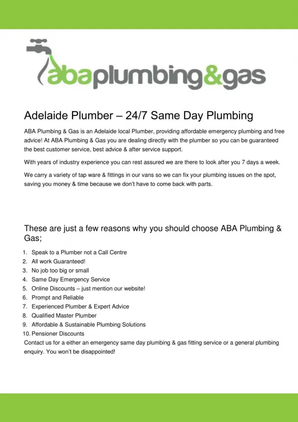 Plumber Adelaide