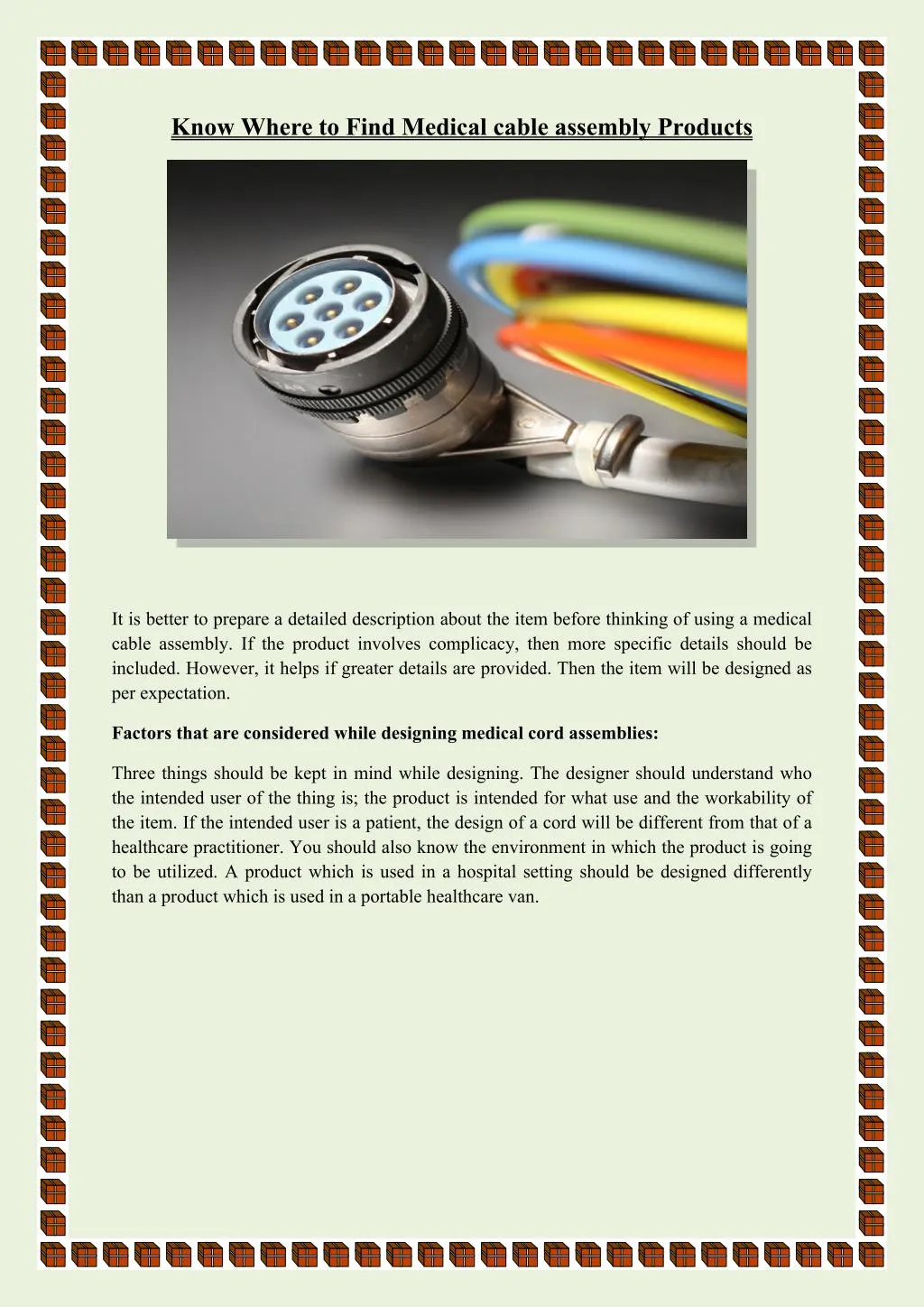 know where to find medical cable assembly products