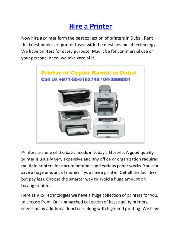 Rent a Photocopier Dubai - Printer - Copier Rent