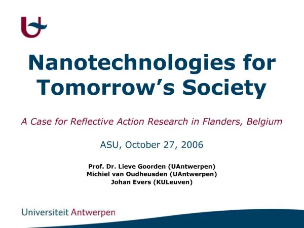 Nanotechnologies for Tomorrow s Society