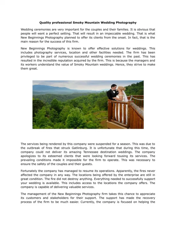 Quality professional Smoky Mountain Wedding Photography