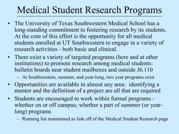 Medical Student Research Programs