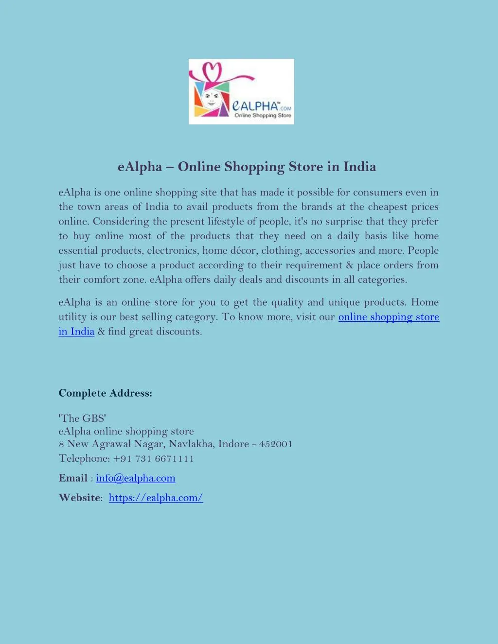 ealpha online shopping store in india