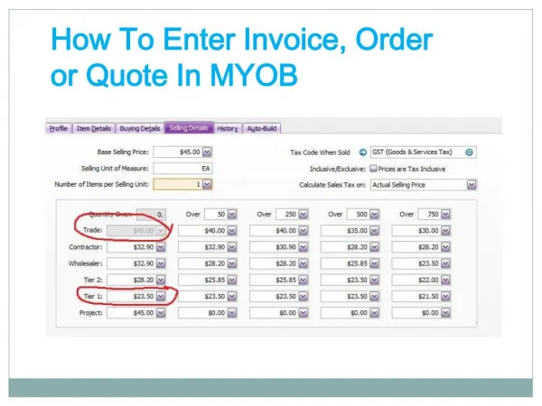 How to enter invoice, order or quote in MYOB
