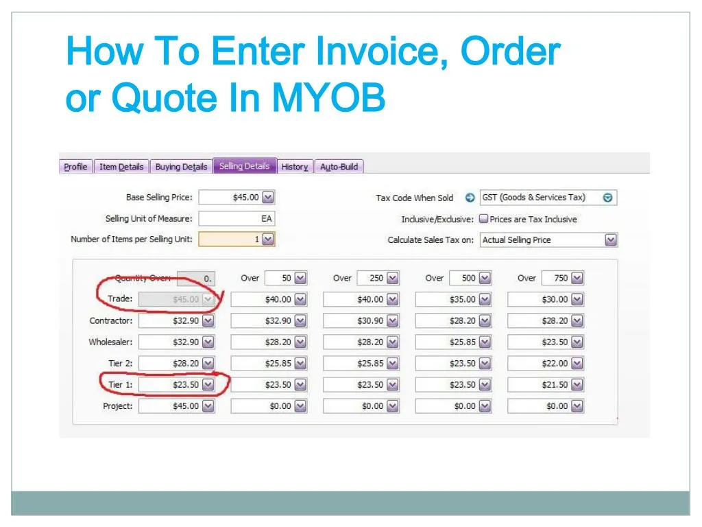 how to enter invoice order or quote in myob