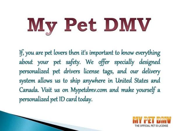 Design Pet Drivers License ID and Collar Tags - MyPetDMV