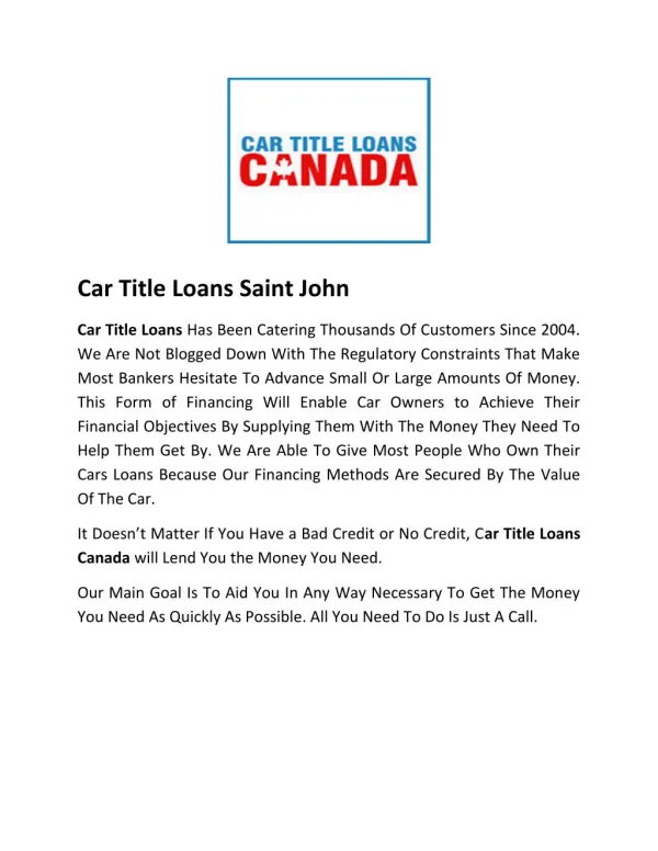 car title loans saint john