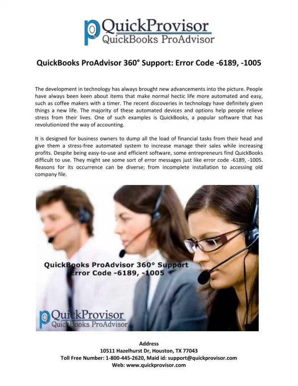 QuickBooks ProAdvisor 360° Support: Error Code -6189, -1005
