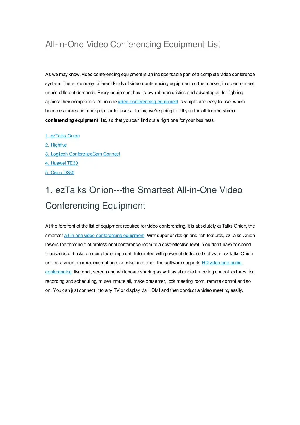 all in one video conferencing equipment list
