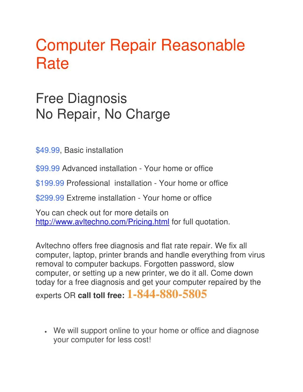 computer repair reasonable rate free diagnosis