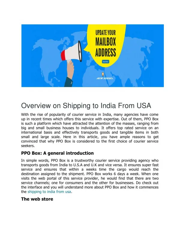 Overview on Shipping to India from USA