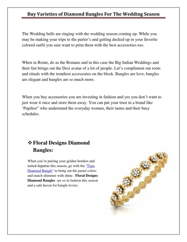 Buy Verities of Diamond Bangles for the Wedding Season