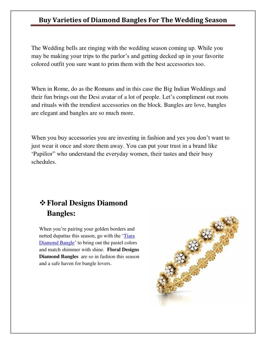 buy varieties of diamond bangles for the wedding