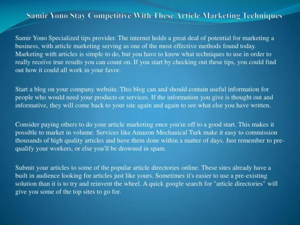 Samir Yono Stay Competitive With These Article Marketing Techniques