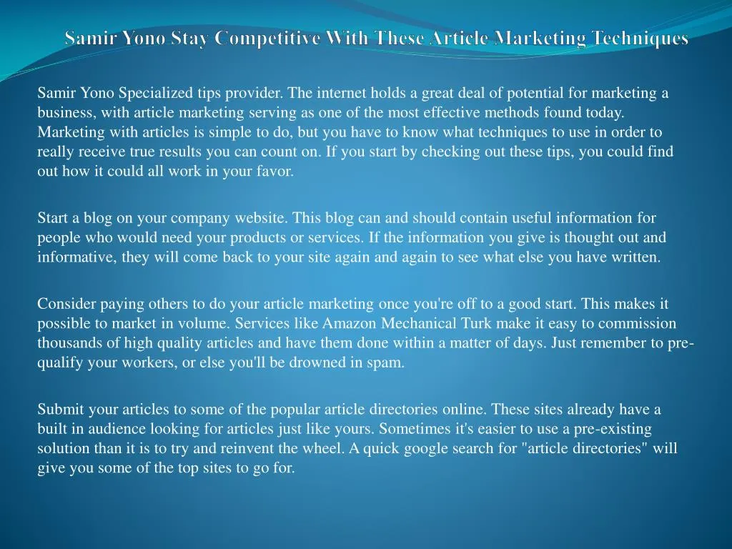 samir yono stay competitive with these article marketing techniques