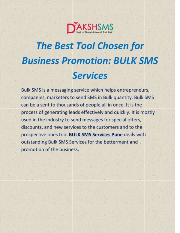 The Best Tool Chosen for Business Promotion: BULK SMS Services
