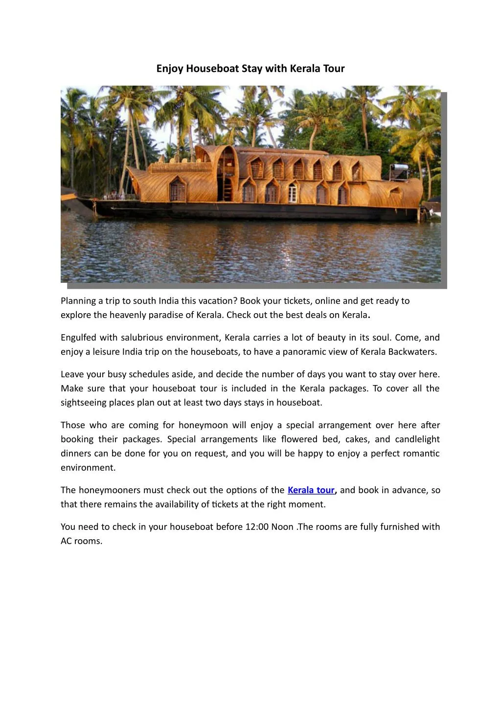 enjoy houseboat stay with kerala tour