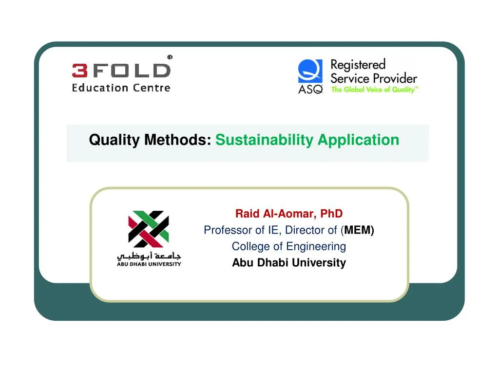 quality methods sustainability application