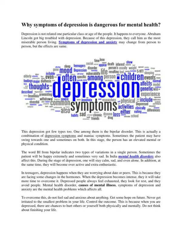 Why symptoms of depression is dangerous for mental health?