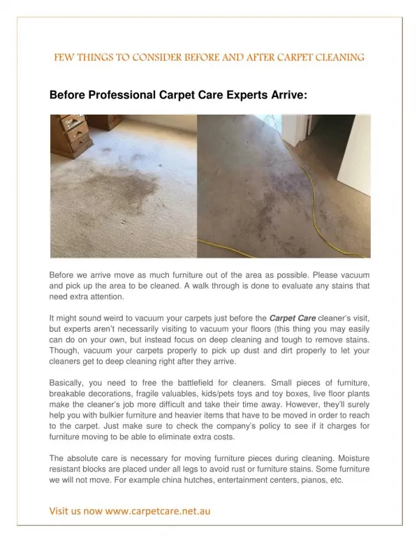 FEW THINGS TO CONSIDER BEFORE AND AFTER CARPET CLEANING
