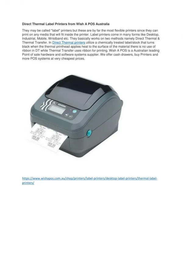 Direct Thermal Label Printers from Wish A POS Australia