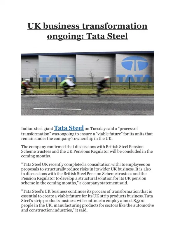 UK business transformation ongoing: Tata Steel