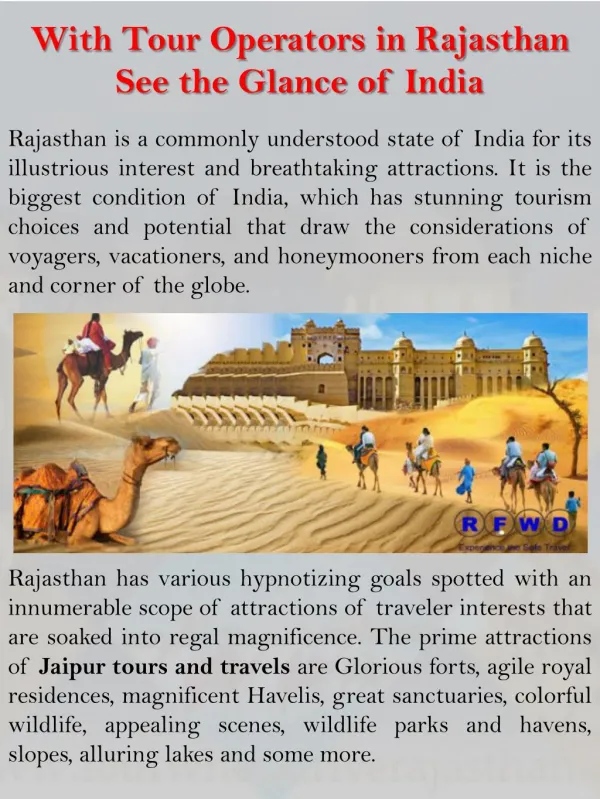 With Tour Operators in Rajasthan See the Glance of India