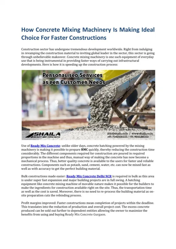 How Concrete Mixing Machinery Is Making Ideal Choice For Faster Constructions