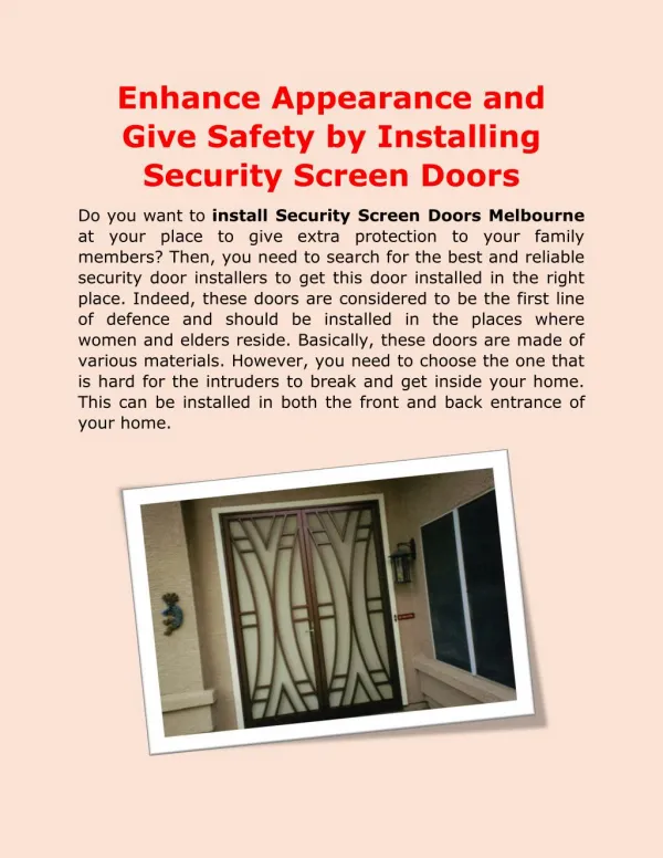 Enhance Appearance and Give Safety by Installing Security Screen Doors