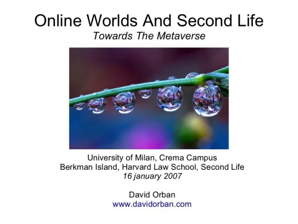 Online Worlds And Second Life