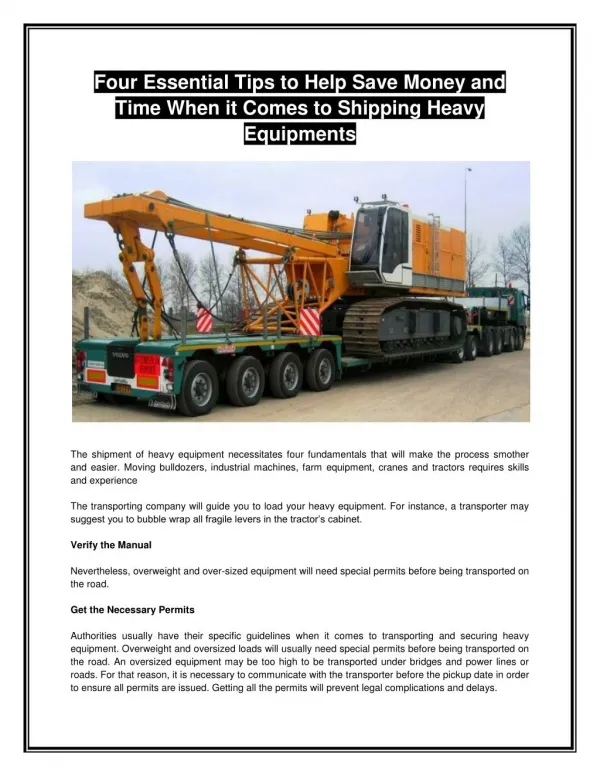 Heavy Equipment Transportation Services