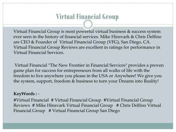 Virtual financial Group - Leading Industries in Trade Word