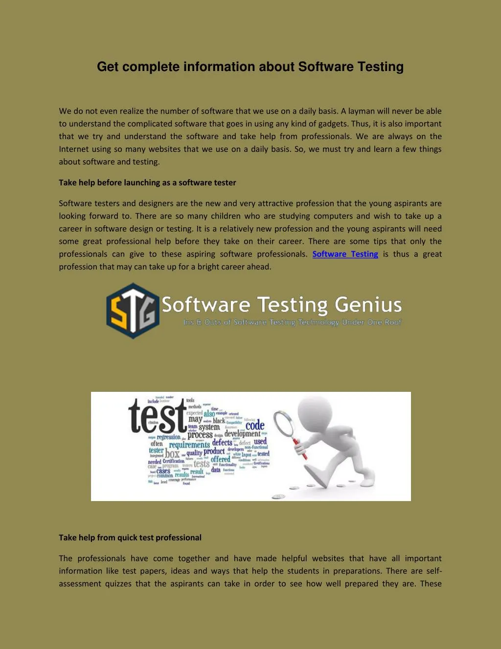 get complete information about software testing