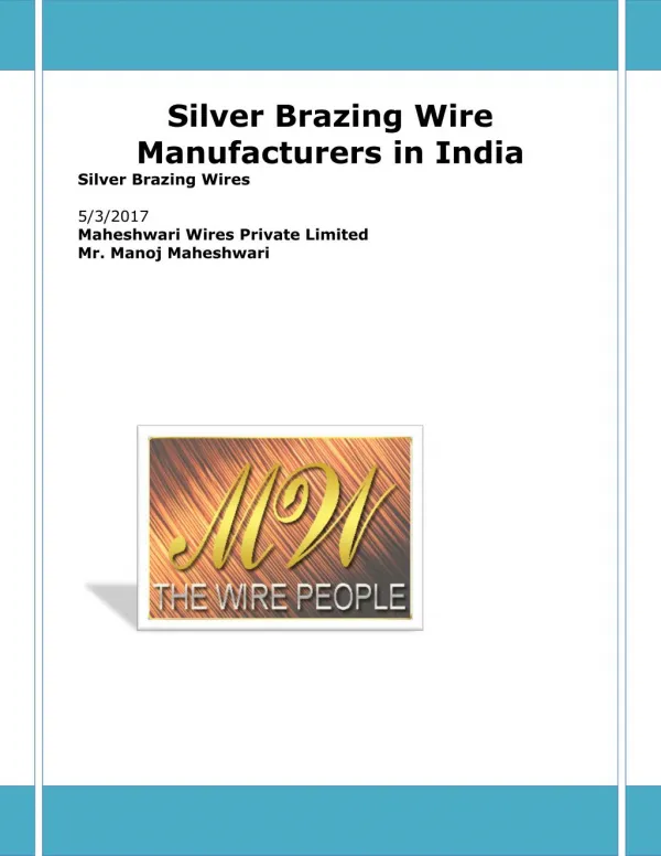 Silver Brazing Wire Manufacturers in India
