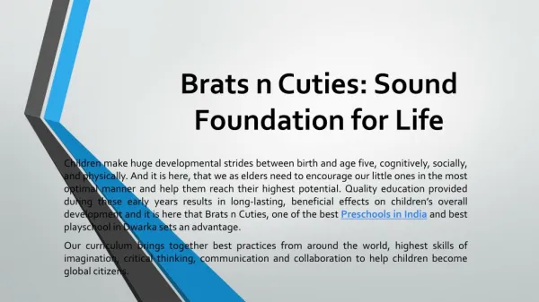 Brats n Cuties: Sound Foundation for Life