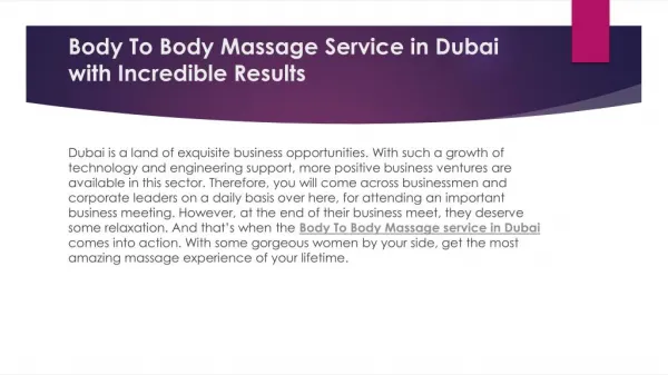 Body To Body Massage Service in Dubai with Incredible Results