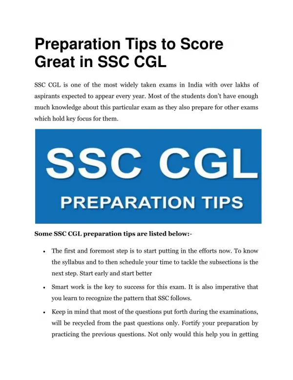 Preparation Tips to Score Great in SSC CGL