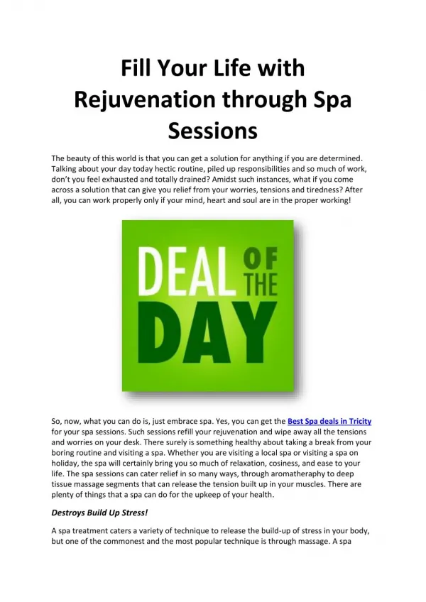 Fill Your Life with Rejuvenation through Spa Sessions