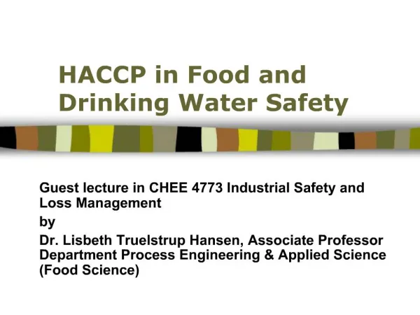 HACCP in Food and Drinking Water Safety