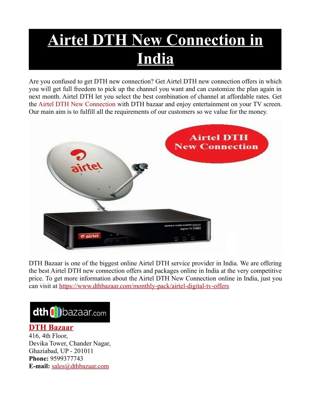 airtel dth new connection in india