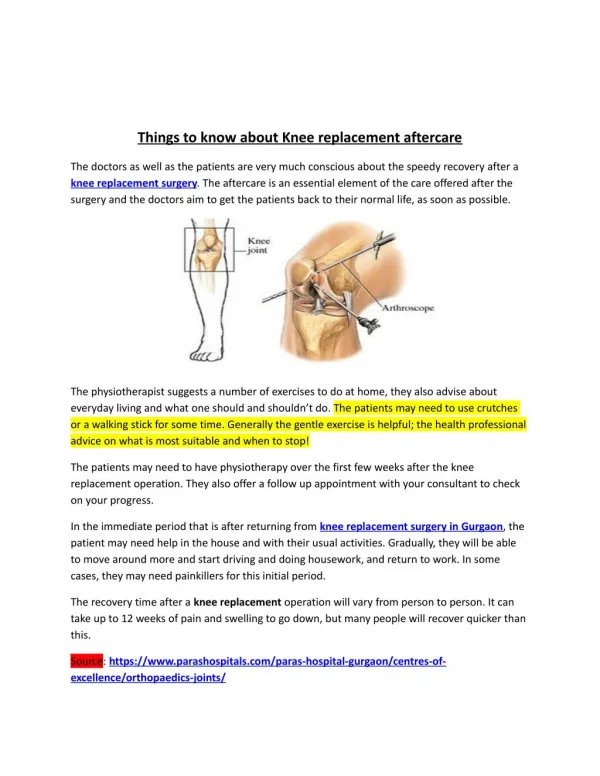 Things to know about Knee replacement aftercare