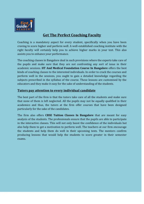 Get The Perfect Coaching Faculty