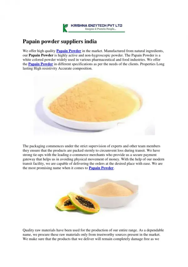 Papain powder suppliers india