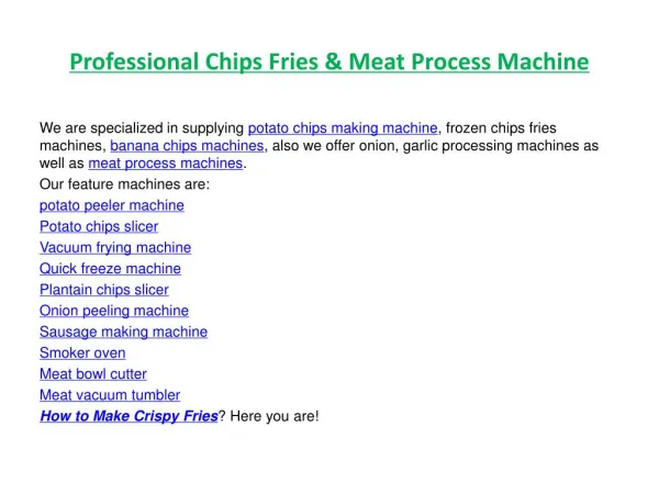 Professoinal Chips Fries & Meat Process Machine