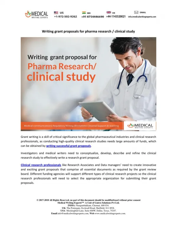 Writing grant proposals for pharma research / clinical study