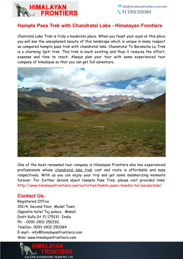 Hampta Pass Trek with Chandratal Lake - Himalayan Frontiers