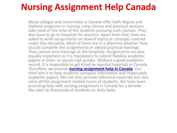 Nursing Assignment help in canada From Experts Writers of MyAssignmenthelp.com