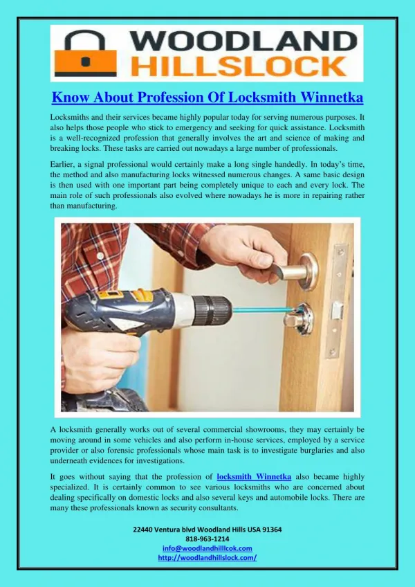Know About Profession Of Locksmith Winnetka